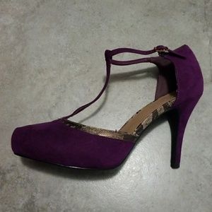 Purple T-strap heels